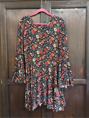 American Eagle Floral Mini Dress Boho Bell Sleeve Tunic size Medium